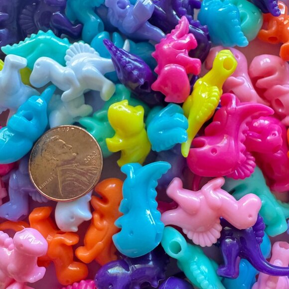 Adorable Vibrant Colorful Dinosaur Plastic Bead Assortment DIY Necklace Bracelet - Picture 2 of 3